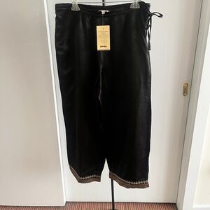 NWT Fabindia Cotton Satin PALAZZO IJAR Dress PANT WIDE LEG Black & Gold Brocade